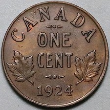 1924 Canada 1 Cent VF George V Key Date Coin (25110204R)