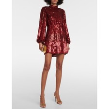 NWT RIXO x Laura Jackson Samantha Red Pink Sequin Long Sleeve Mini Dress Small