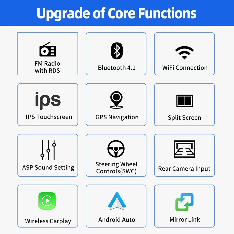 9" Android 14 Carplay Car Stereo GPS FM 2DIN Bluetooth MIC&AHD WIFI BT SWC 4+64G - Image 3 of 4