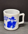Vintage 1950’s Hopalong Cassidy Blue Hazel Atlas Milk Glass  Child's Mug Cup