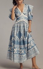 New FARM Rio x Anthropologie Sweet Garden Puff Sleeve Maxi Dress Sz Large