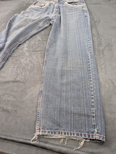 Basic Code Jeans Mens 36x34 Blue Straight Leg Distressed Denim Embroidered - Picture 16 of 20