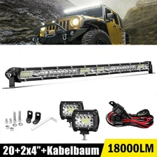 20"LED Light Bar Spot Flood Combo+4"Light Pods For Jeep Truck SUV ATV Wiring Kit