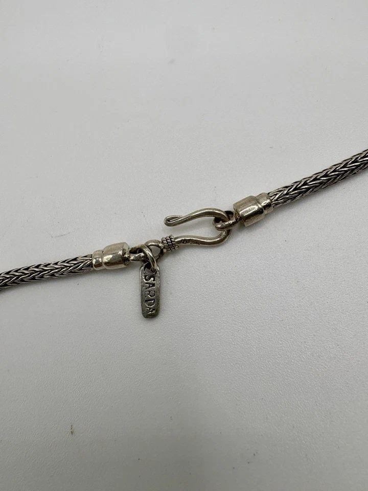Collar de cadena vintage Sarda de plata esterlina 925 Bali trigo cola de zorro tejido 15,4 g Foto 3 de 4