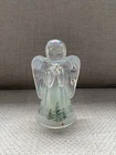 Fenton Hand Painted Angel Bell-Iridescent, Pine Trees, Bird, Snow