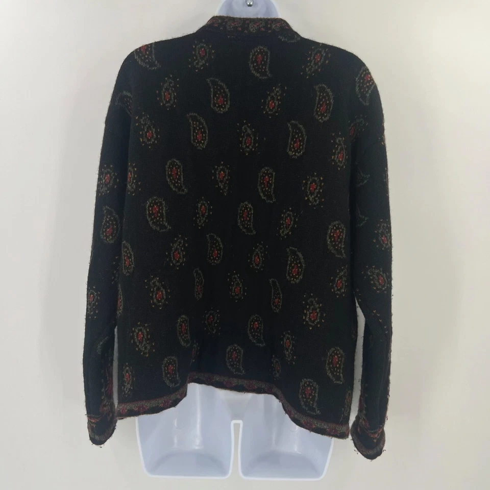 Cárdigan de Lana Diseño Nórdico XL Negro Folk Paisley Floral Metal Botón Suéter Foto 2 de 4