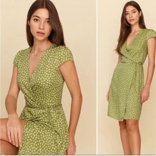 Reformation Zena Printed Side Tie Dress in Jessie Floral Green and White
