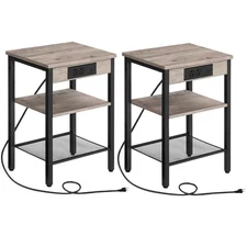 HOOBRO Side Tables Set of 2 with Charging Station and USB Port, Small End Tab...