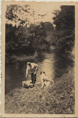 Vintage Photograph, Old Man with Dog on a River!