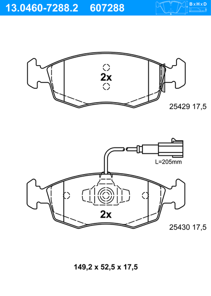 Ate BremsbeläGe Vorne (13.0460-7288.2) FüR Fiat Punto Evo 500 C |-image