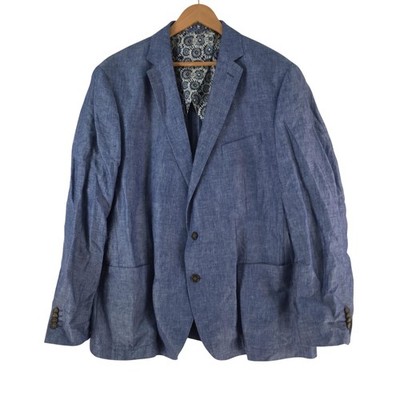 Trent Nathan Blazer Mens 46 Blue Linen Single Breasted Summer Jacket 143132