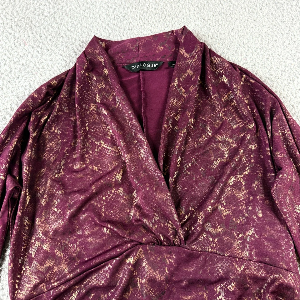 Blusa Dialogue Mujer Cuello en V Manga Larga Tono Dorado Piel de Serpiente Púrpura Talla XS Foto 2 de 4