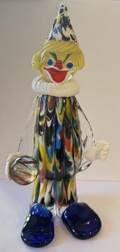 Murano Hand Blown Art Glass Multicolor Clown Figurine Decorative Glossy