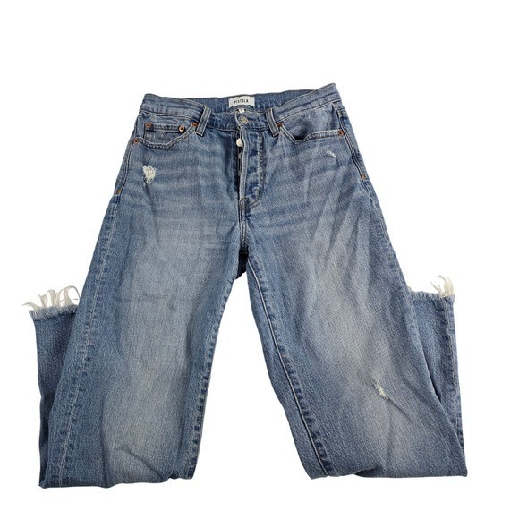 Pistola Women's Size 27 Blue Distressed Crop Straight Leg Jeans Raw Hem