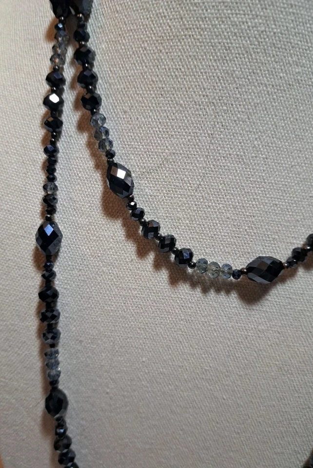 Vtg Chico's AB Midnight Black/Clear Glass Beads Long Necklace Brilliant Sparkle  - Image 3 of 4