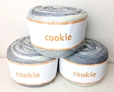 Jarbo Cookie Gray Cream Shades Self Striping Yarn 200 gr Lot of 3 Cake Skeins