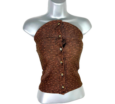 Brown Knit Bandeau Top Women s UK Size 6 Strapless Button Up Gold Sparkle Detail