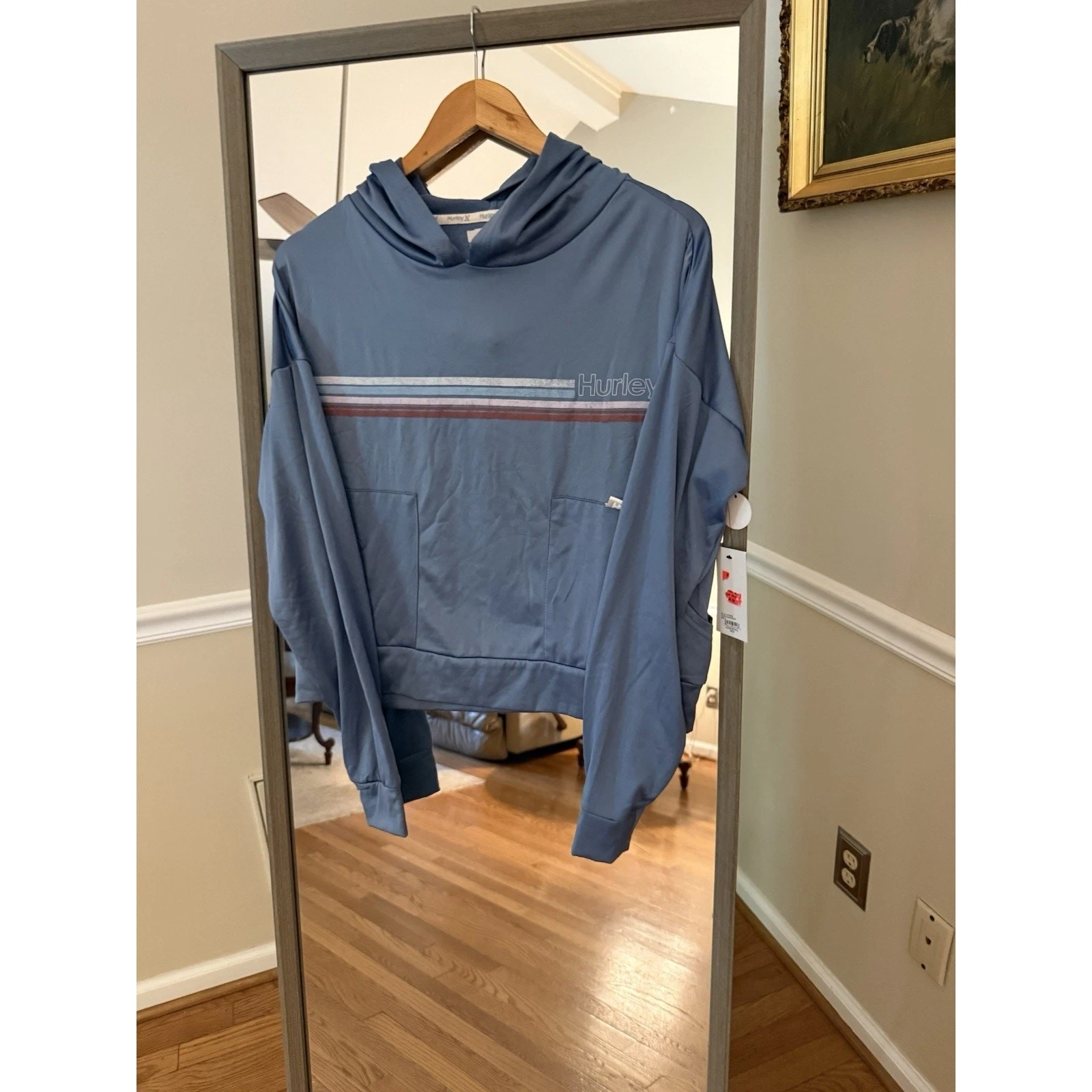 NWT Hurley Womens Size Medium Blue Hoodie Front Pockets Tracksuit Pullover Cozy