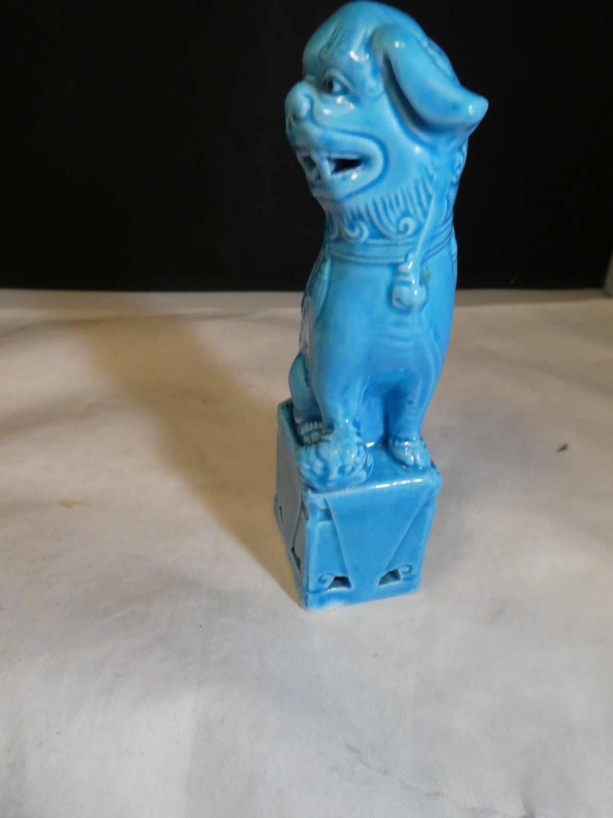 Vintage Chinese Blue Glazed Porcelain Foo Dog Statue 4 3/4 inches Tall