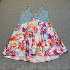 Victorias Secret Babydoll Large Light Blue Floral Lace Chemise Nightgown Slip