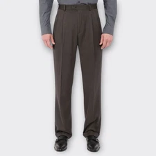 PERRY ELLIS PORTFOLIO Classic Fit Double Pleated Cuffed Dress Pant Taupe 36x30