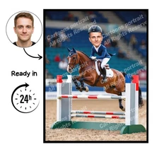 Equestrian Cartoon Portrait, Equestrian gift, Custom Equestrian Caricature