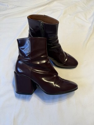 Dries Van Noten Women s Brown Red Ankle Heel Patent Leather Bootie Boots Size 36