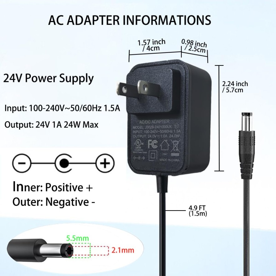 24V Power Supply 1A 24 Volt AC Adapter 100-240v 50-60hz Switching ...