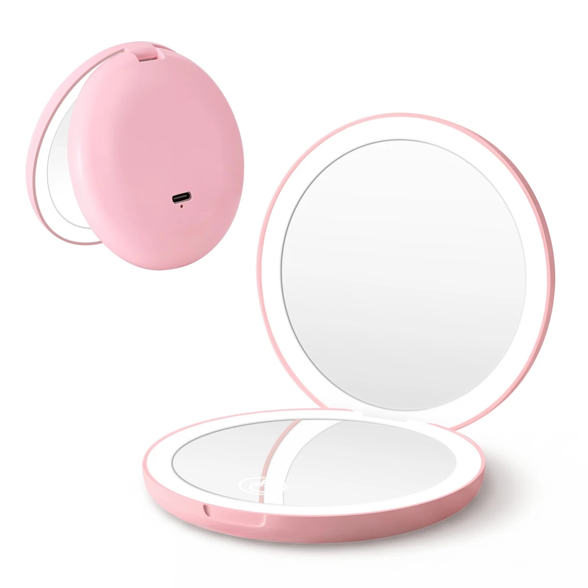 Embellir LED Compact Mirror Pocket-Sized Travel 1x 10x Magnification Round Pink