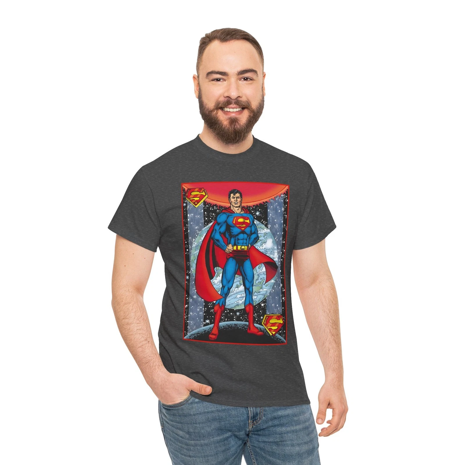 Superman T-Shirt - George Perez Justice League Postcard Art - DC Comics - 1980s