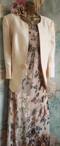 Jacques Vert Dress Jacket Beige Taupe Cream Floral Silk Evening Wedding 18 20 - Picture 11 of 23