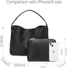 Woven Vegan Leather Tote Bag Women Crossbody Shoulder Bag Large Hobo Handbag Set