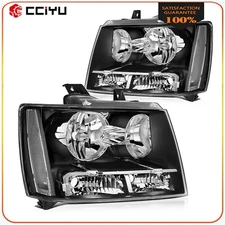 Headlights Assembly Fits 2007-2014 Chevy Suburban Black Housing Left+Right Pair