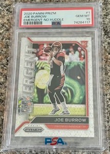 2020 Panini Prizm - Emergent Joe Burrow #1 No Huddle Prizm (RC) PSA 10
