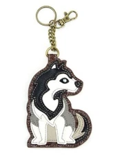 Chala Husky Puppy Dog Key Chain Coin Purse Leather Bag Fob Charm New