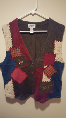 Vintage Clothing Patchwork Vest - Koret - Medium M - Multi-Color -Acrylic/Wool