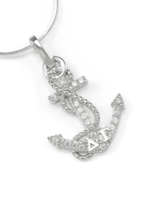 Delta Gamma sterling silver anchor pendant with simulated diamonds, NEW!