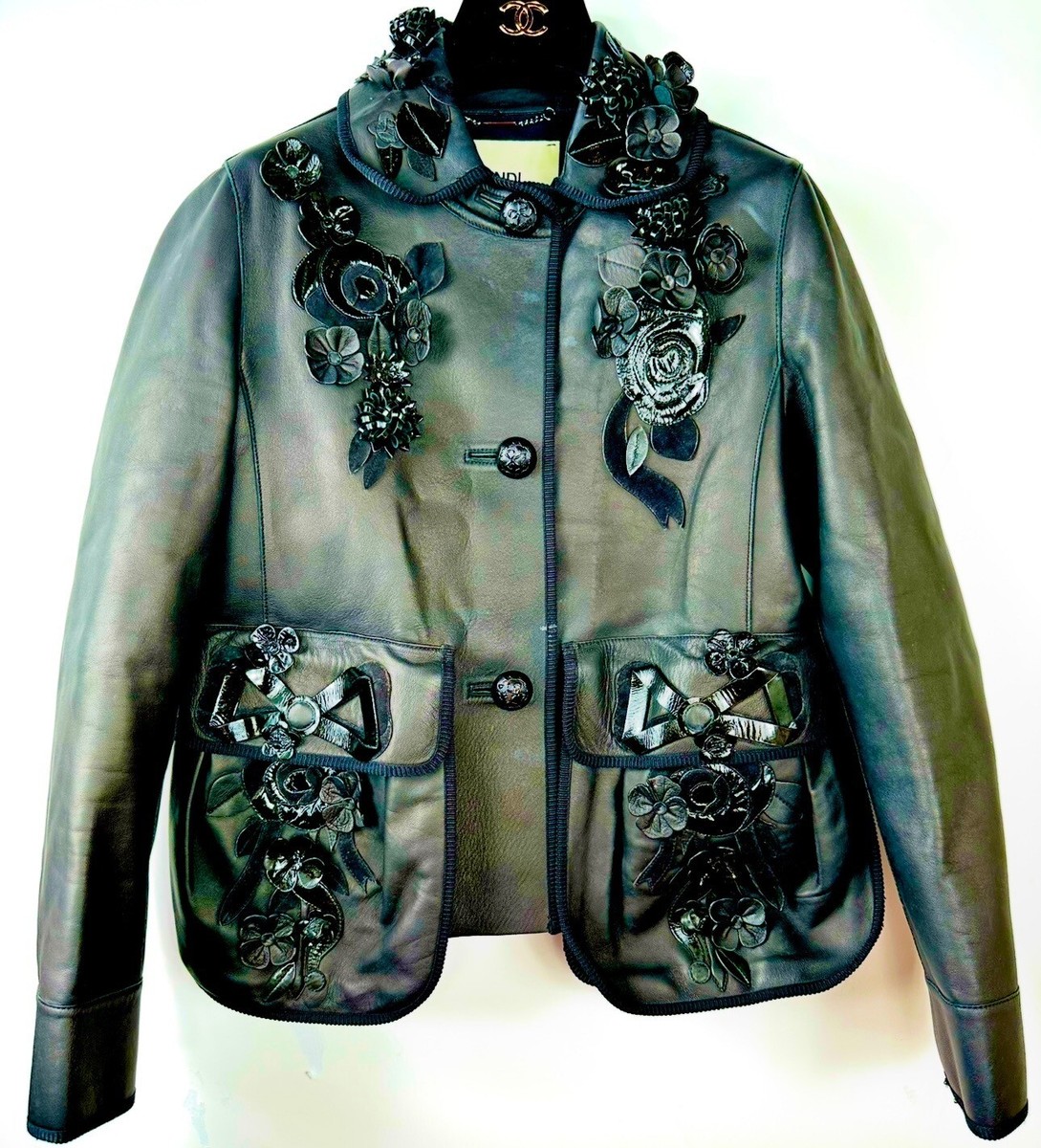 6K Fendi 2019 Black Faux Leather 3D Flower Jacket 36 38 40 0 6K Fendi 2019 Black Faux Leather 3D Flower Jacket 36 38 40 0
