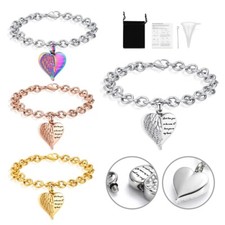 Heart Cremation Memorial Urn Bracelet Stainless Steel Angel Wing Urn Bracelets