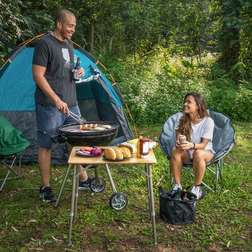Mesa plegable de bambú con patas de aluminio para camping jardín playa bosque - Imagen 2 de 7