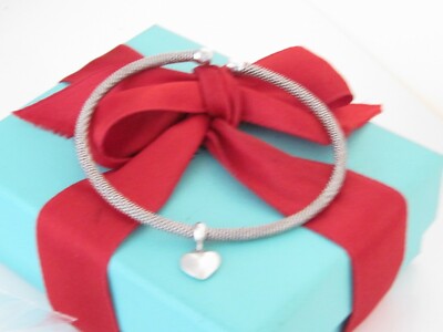 Tiffany & Co Silber Herz Mesh Manschette Armreif Armband verstellbar 6,75'' - 7,5''