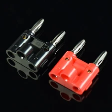 1 Red 1 Black Dual Banana Plug 2 Conductor Terminal Gold Plate Speaker Adaptor