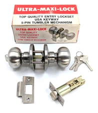 NOS! Ultra-Maxi-Lock Entry Lockset Satin Stainless, Ultra Hardware, Model 7200