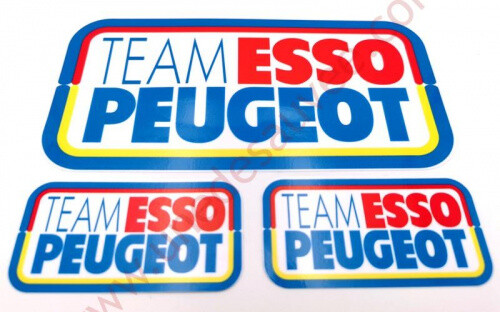 AUTOCOLLANT STICKER ROUGE ET BLEU " TEAM ESSO PEUGEOT " YOUNGTIMER KIT DE 3 - Afbeelding 1 van 1