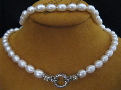 WHITE PEARL HE NECKLACE BARBARA BIXBY DOUBLE CLASP RING CONNECTOR SS 18K Gift