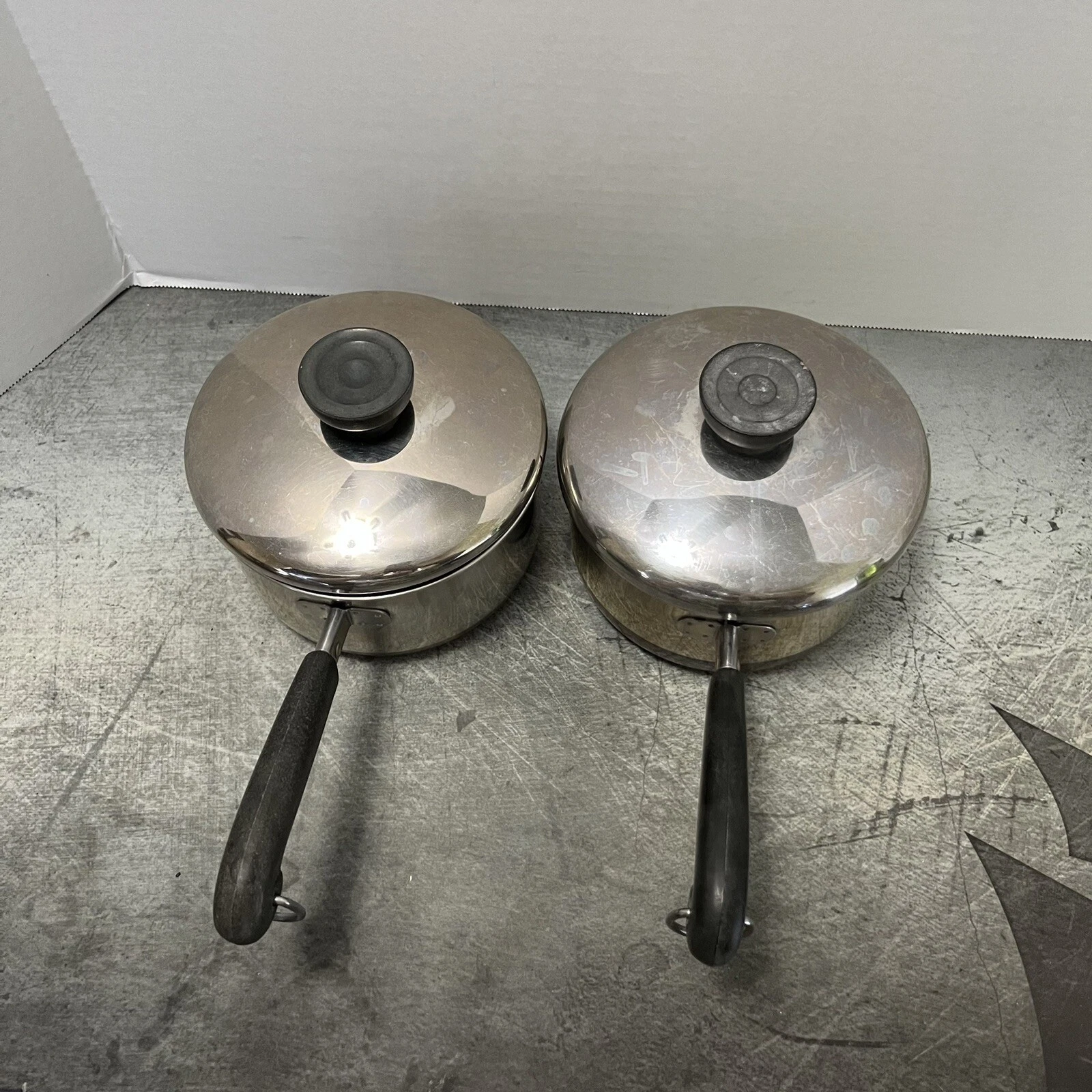 Vintage 1801 REVERE WARE 1 QT SAUCE PANS Pot Copper Clad Bottom w/ Lids USA