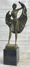 Art Deco Flapper Belly Dancer Girl Lifting Skirt Bronze Statue Figure Sculpture