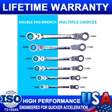 6Pc Extra Long Ratcheting Wrench Spanner Set Double Box End Flex-Head SAE Metric