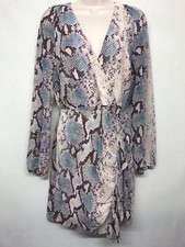 Guess Python Snakeskin Print V Neck Long Sleeve Ruched Multi Color Dress S