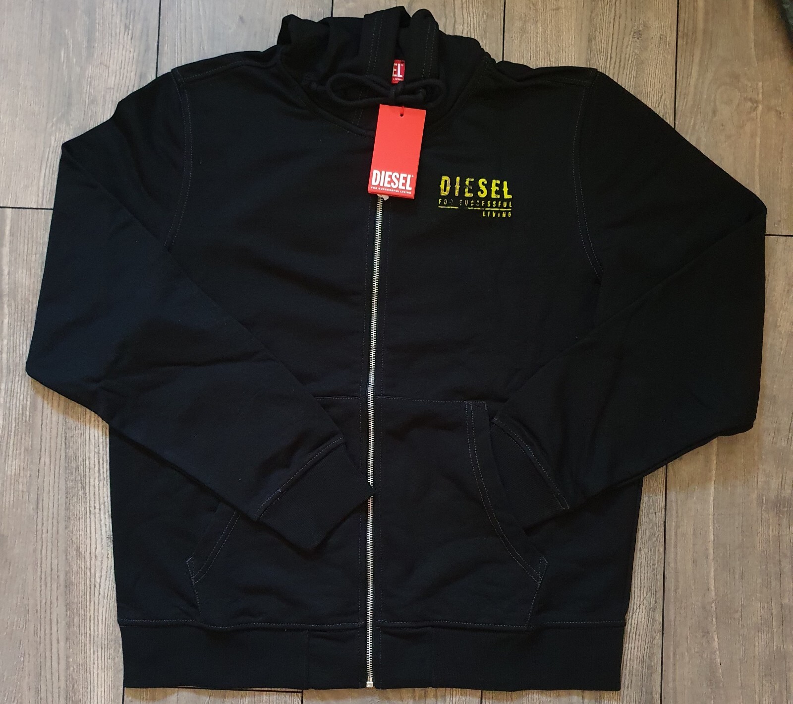 Neu Diesel Herren Full Zip Hoodie Strickjacke Pullover Gr.XL Schwarz... Black